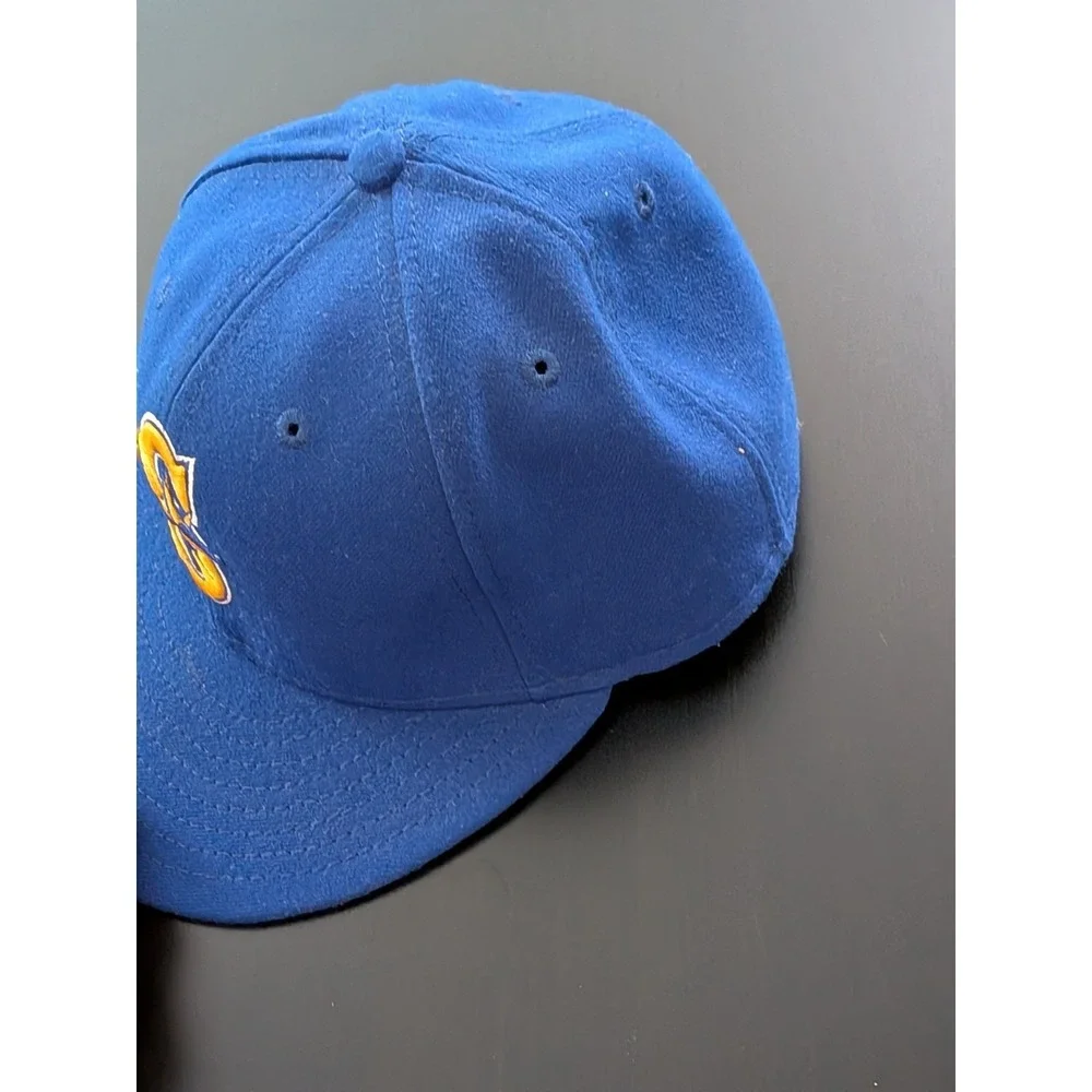 New Era 59Fifty MLB Seattle‎ Mariners Fitted Hat Sz 7 USA Wool Y2K Blue Yellow